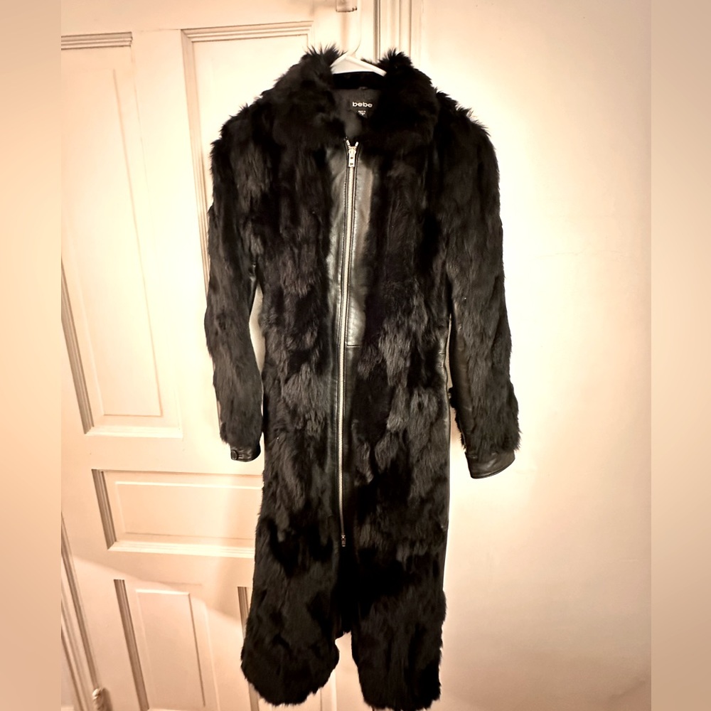 Bebe rabbit fur & leather coat